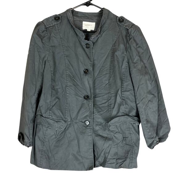 Ann Taylor Loft Womens Jacket Gray Button 100% Cotton Casual Pockets 14 - Picture 1 of 12